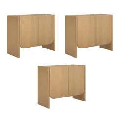 Rounded Wood Accent Cabinet or Kitchen Credenza Raw Oak (Set of 3)