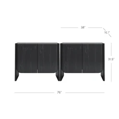 Rounded Wood Cabinet Credenza Black Oak (Set of 2)