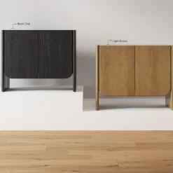 Rounded Wood Cabinet Credenza Black Oak (Set of 2)