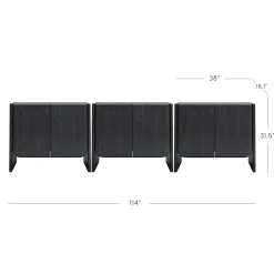 Rounded Wood Cabinet Credenza Black Oak (Set of 3)