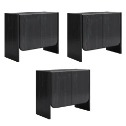 Rounded Wood Cabinet Credenza Black Oak (Set of 3)