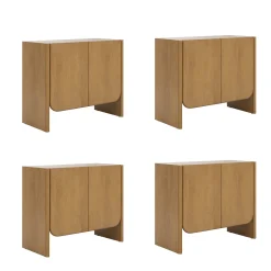 Rounded Wood TV Console Cabinet Light Brown for TVs up to 100