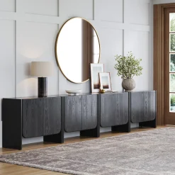 Rounded Wood TV Console Cabinet Black Oak for TVs up to 100