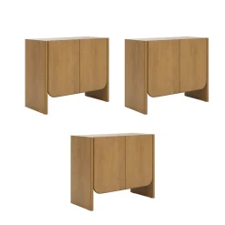 Rounded Wood TV Console Cabinet Light Brown for TVs up to 75"