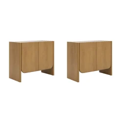 Rounded Wood TV Console Cabinet Light Brown for TVs up to 65