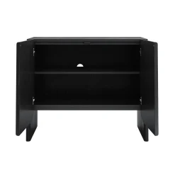 Rounded Wood TV Console Cabinet Black Oak for TVs up to 75"