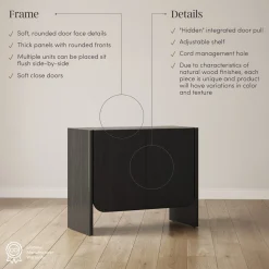 Rounded Wood TV Console Cabinet Black Oak for TVs up to 65