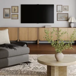 Rounded Wood TV Console Cabinet Raw Oak for TVs up to 100