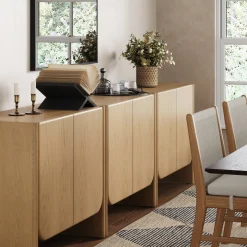 Rounded Wood TV Console Cabinet Raw Oak for TVs up to 75