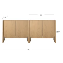 Rounded Wood TV Console Cabinet Raw Oak for TVs up to 65