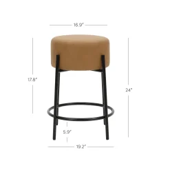 Round Faux Leather Backless Counter Height Bar Stools Brown (Set of 3)