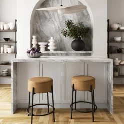 Round Faux Leather Backless Counter Height Bar Stools Brown (Set of 2)