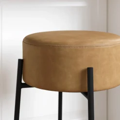 Round Faux Leather Backless Counter Height Bar Stools Brown (Set of 2)