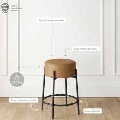 Round Faux Leather Backless Counter Height Bar Stools Brown (Set of 4)
