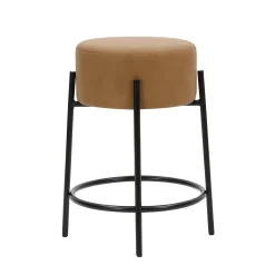 Round Faux Leather Backless Counter Height Bar Stools Brown (Set of 4)