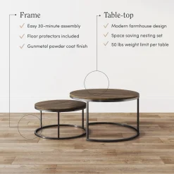 Round Nesting Coffee Table Set Reclaimed Oak