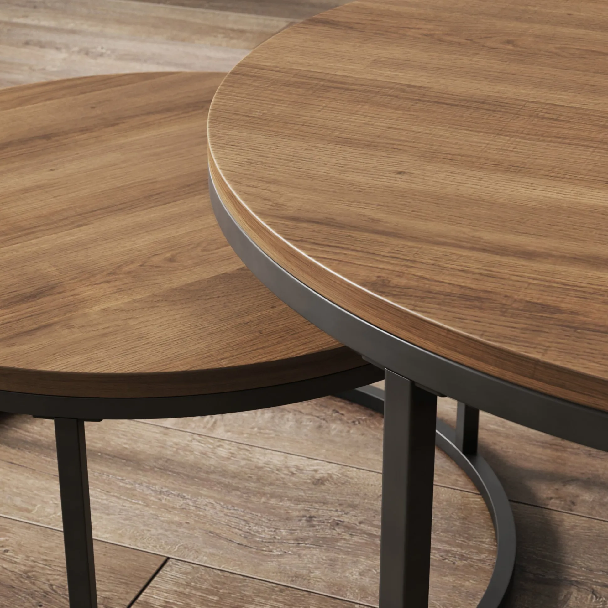 Round Nesting Coffee Table Set Reclaimed Oak