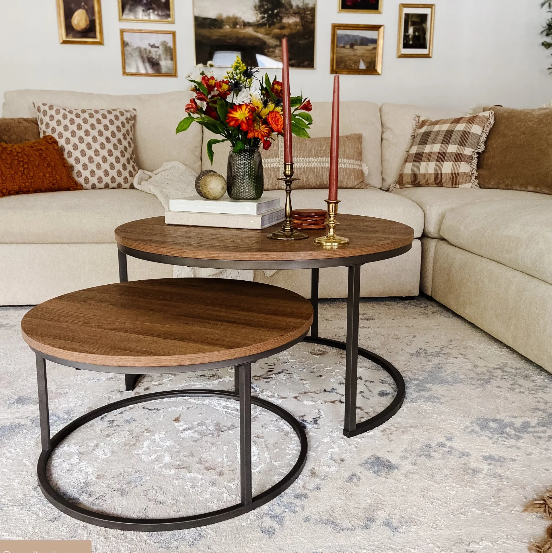 Round Nesting Coffee Table Set Reclaimed Oak