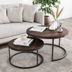 Round Nesting Coffee Table Set Nutmeg