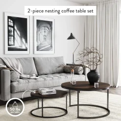 Round Nesting Coffee Table Set Nutmeg
