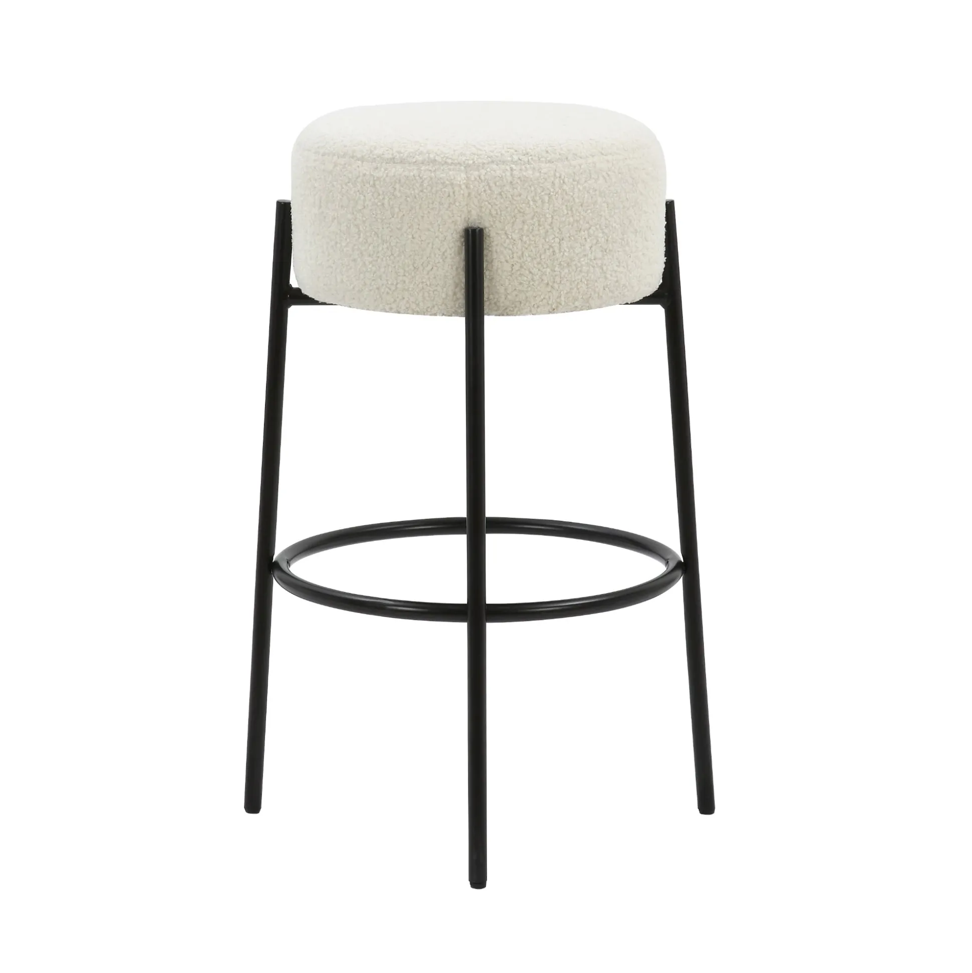 Round White Boucle Backless Bar Height Stool