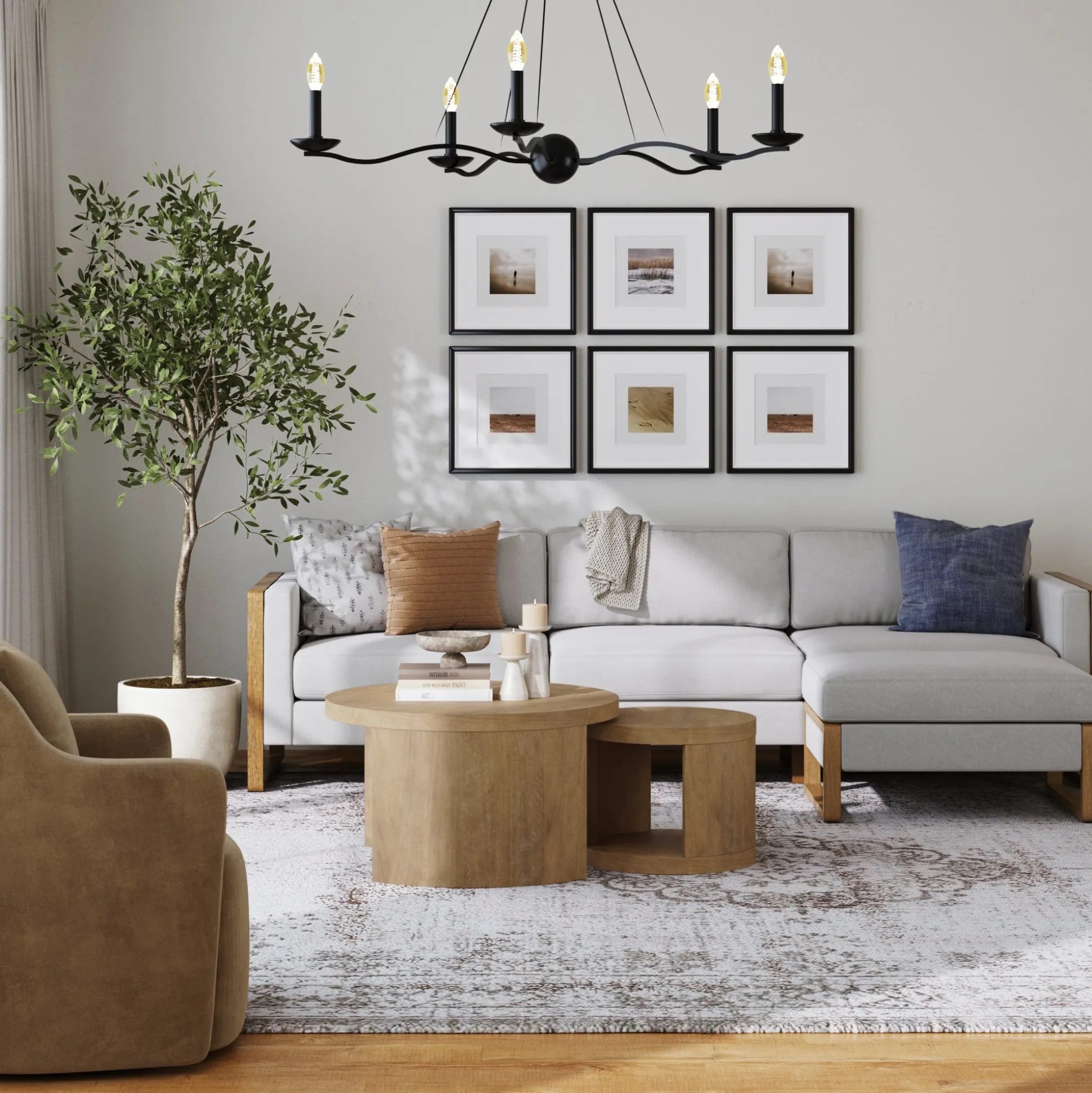 Round Wood Nesting Coffee Table Set Light Brown