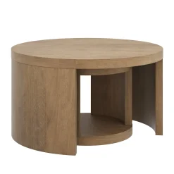Round Wood Nesting Coffee Table Set Light Brown