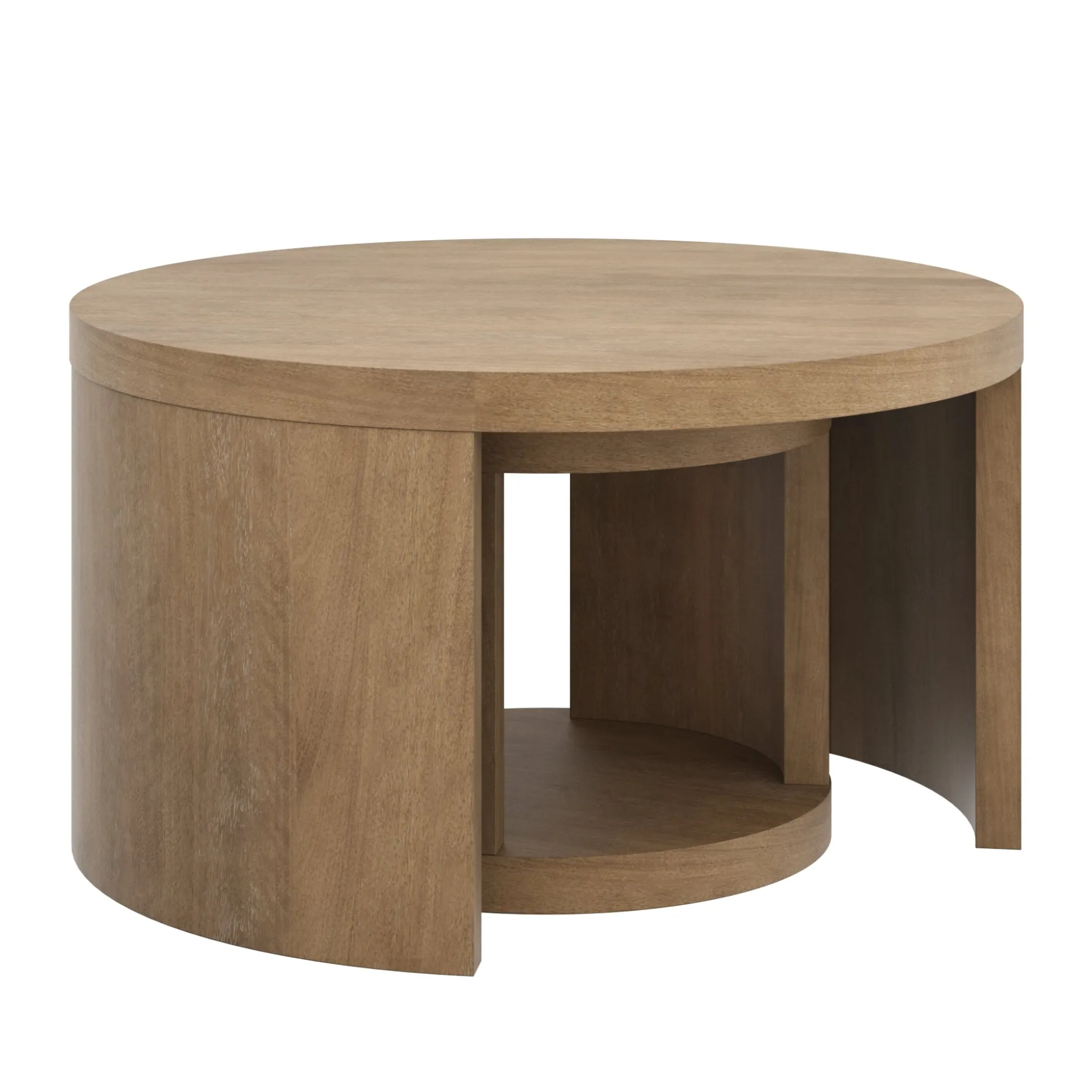 Round Wood Nesting Coffee Table Set Light Brown