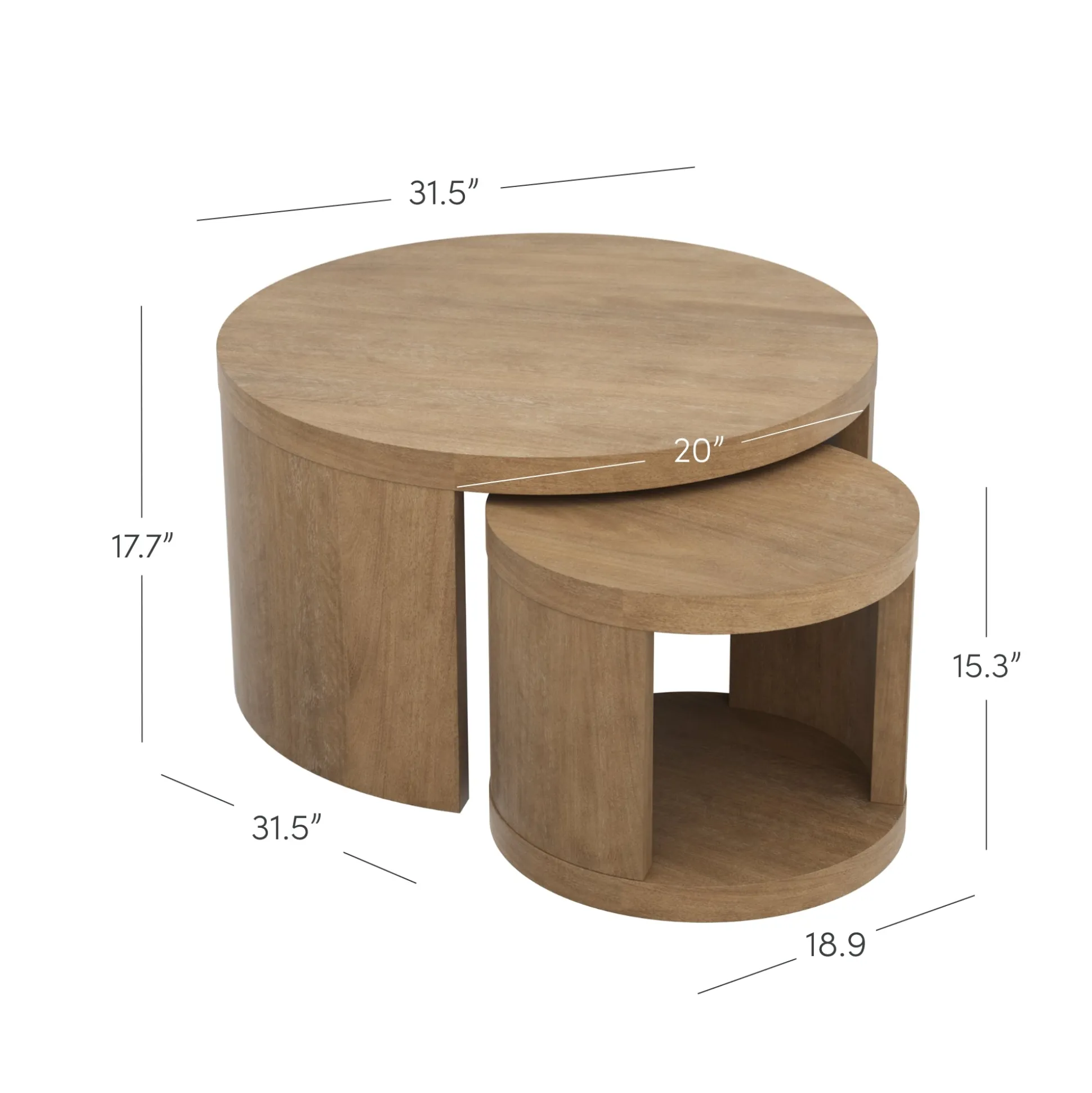 Round Wood Nesting Coffee Table Set Light Brown