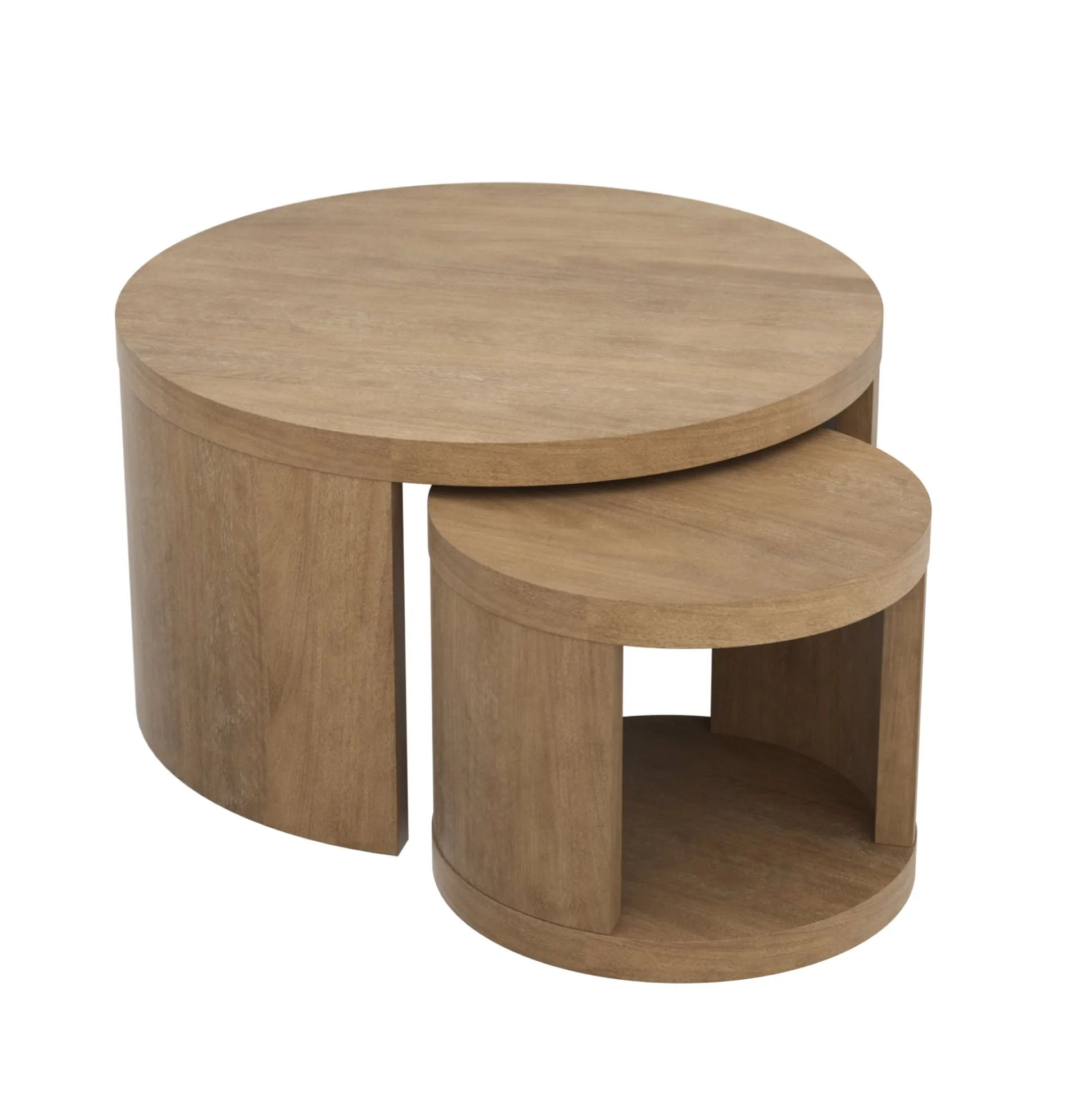 Round Wood Nesting Coffee Table Set Light Brown