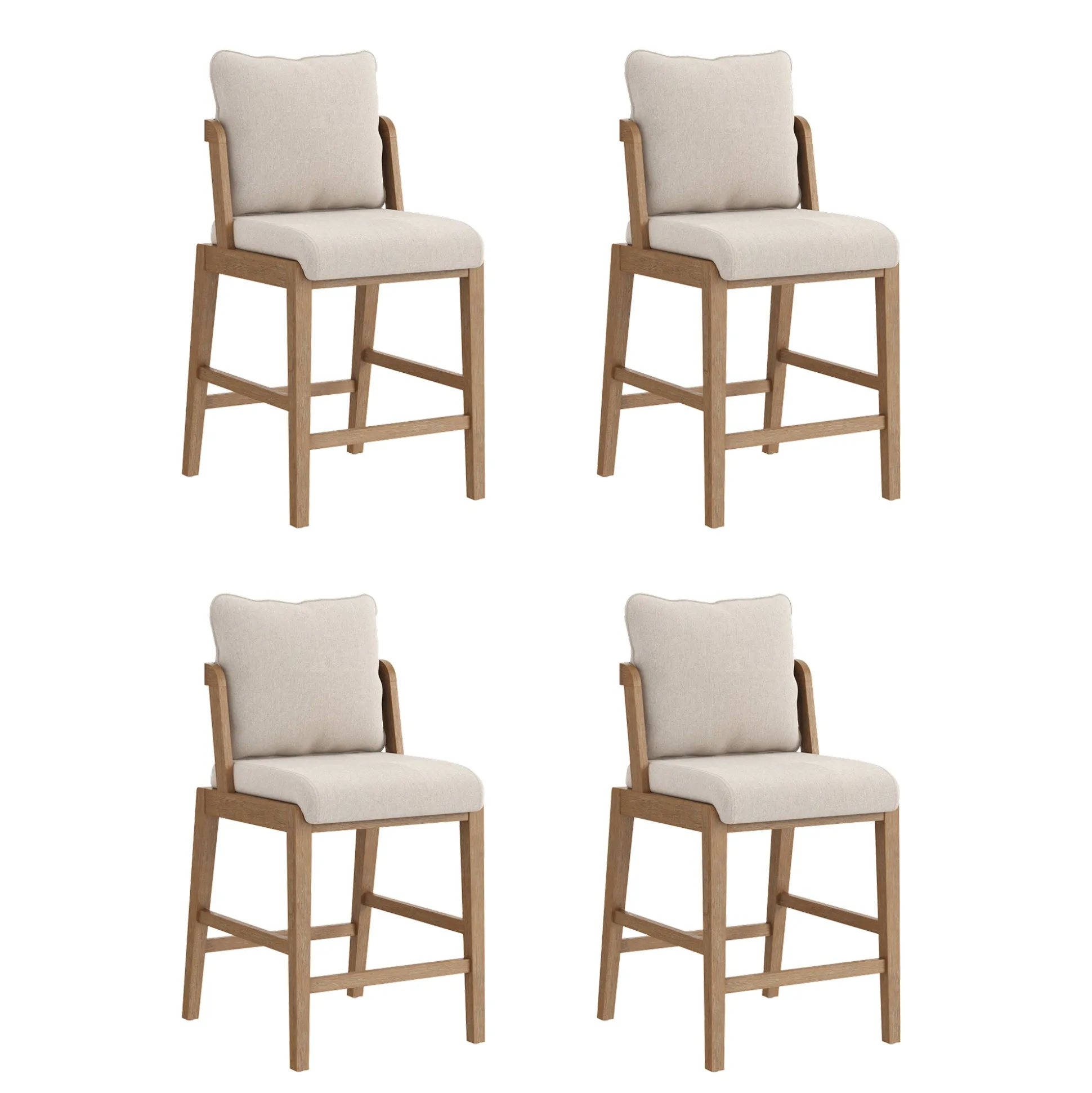Scandinavian Bar Stool with Back Light Brown (Set of 4)
