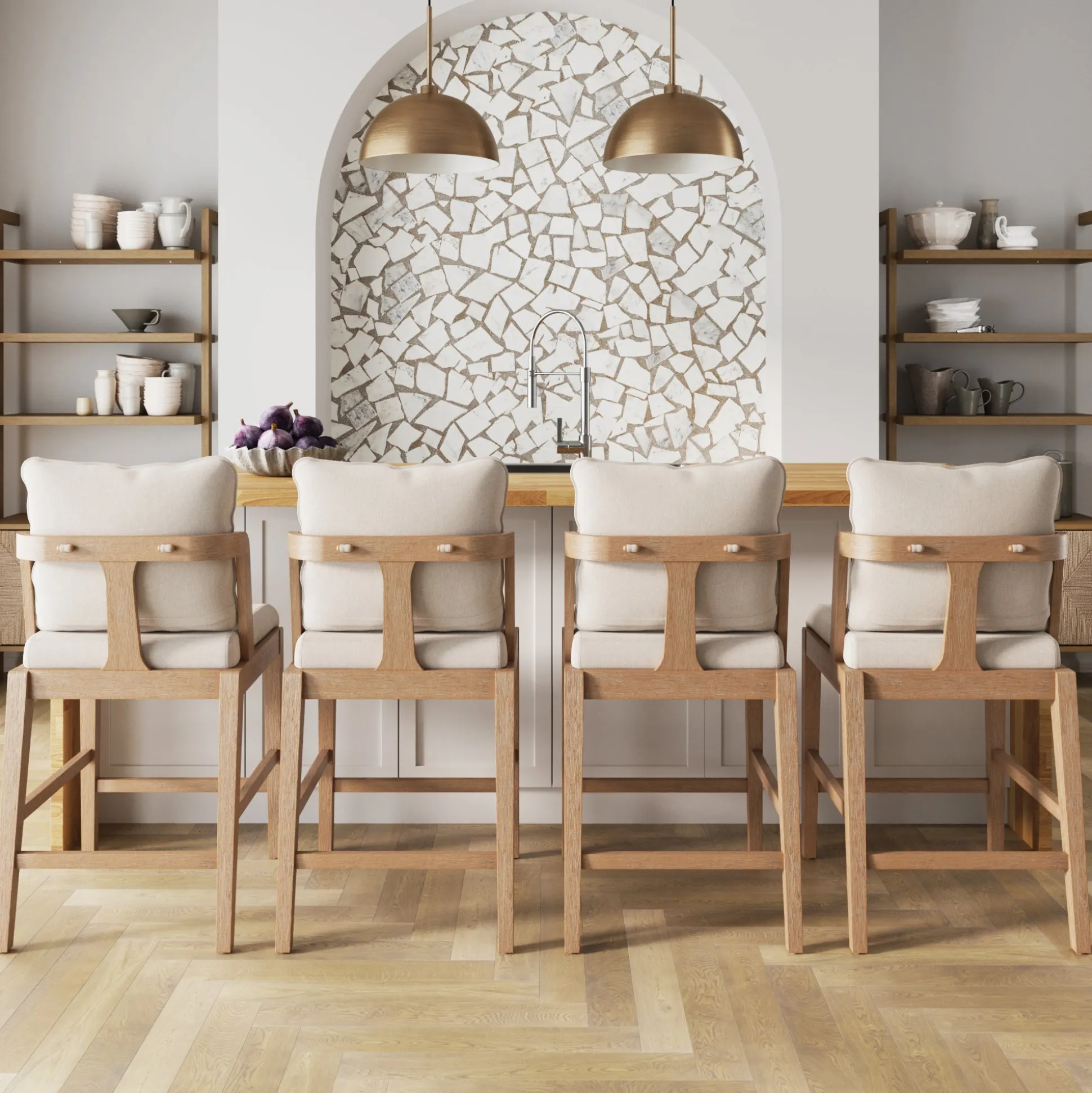Scandinavian Bar Stool with Back Light Brown (Set of 4)