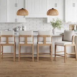 Scandinavian Bar Stool with Back Light Brown (Set of 4)