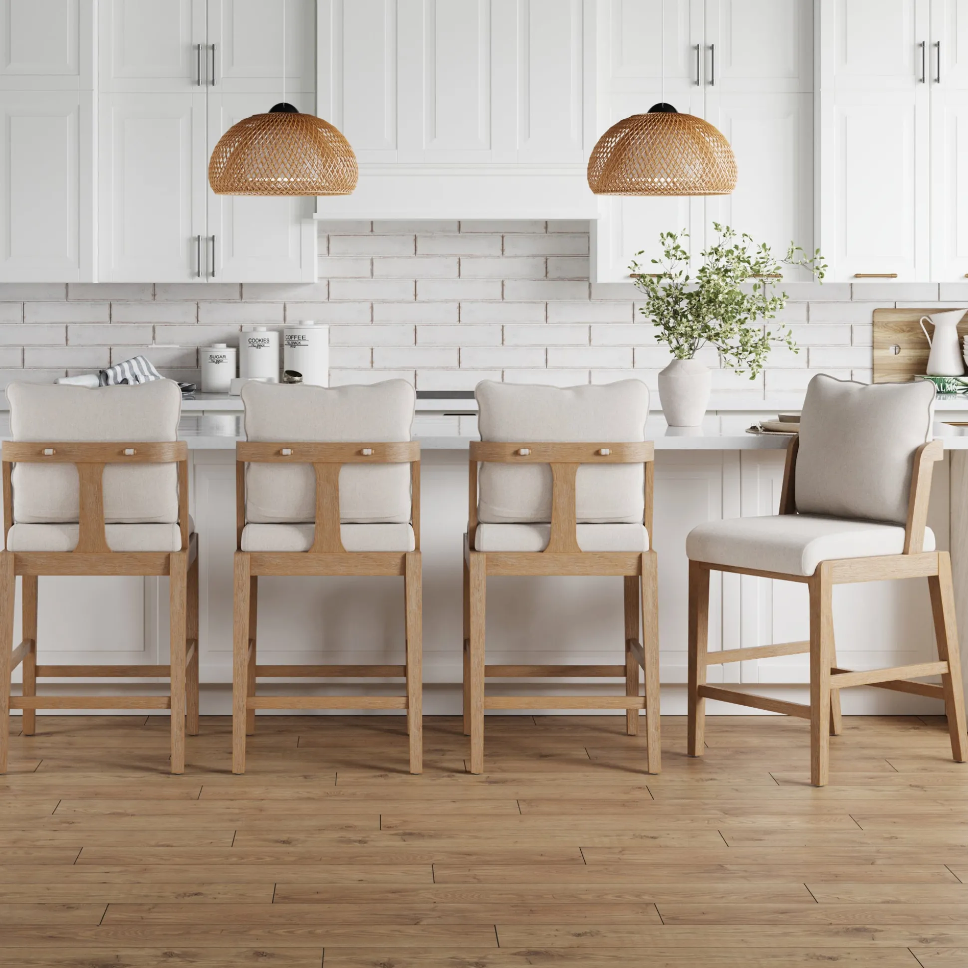 Scandinavian Bar Stool with Back Light Brown (Set of 4)
