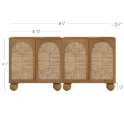 Seagrass Arched Storage Cabinet Credenza Light Brown (Set of 2)