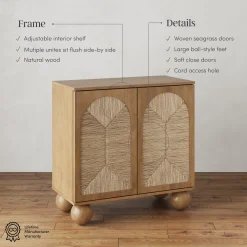 Seagrass Arched Storage Cabinet Credenza Light Brown (Set of 2)