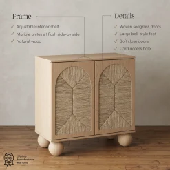 Seagrass Arched Storage Cabinet Credenza Raw Oak (Set of 2)