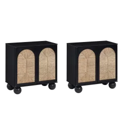 Seagrass Arched Storage Cabinet Credenza Black (Set of 2)