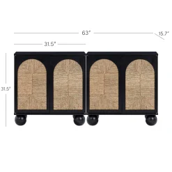 Seagrass Arched Storage Cabinet Credenza Black (Set of 2)