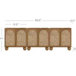 Seagrass Arched Storage Cabinet Credenza Light Brown (Set of 3)
