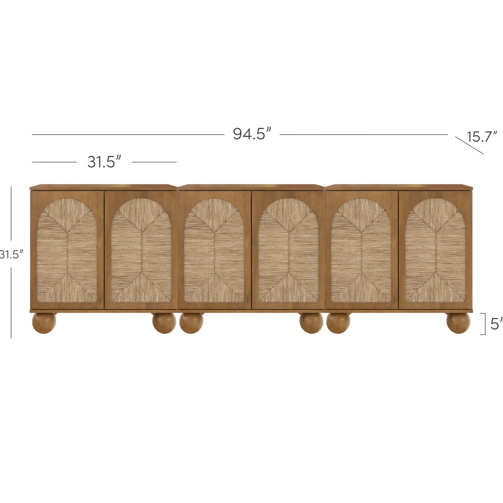 Seagrass Arched Storage Cabinet Credenza Light Brown (Set of 3)