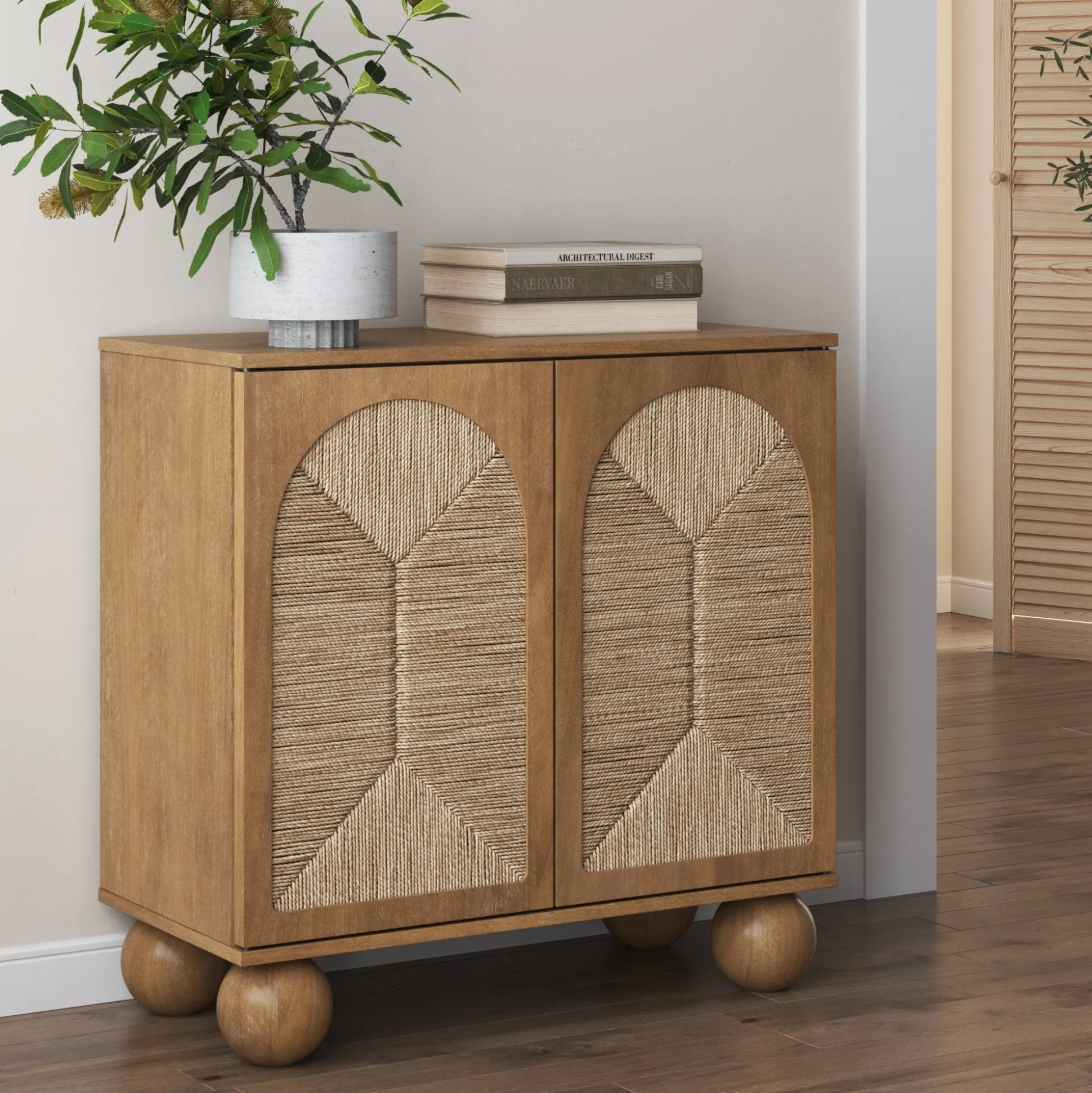 Seagrass Arched Storage Cabinet Light Brown