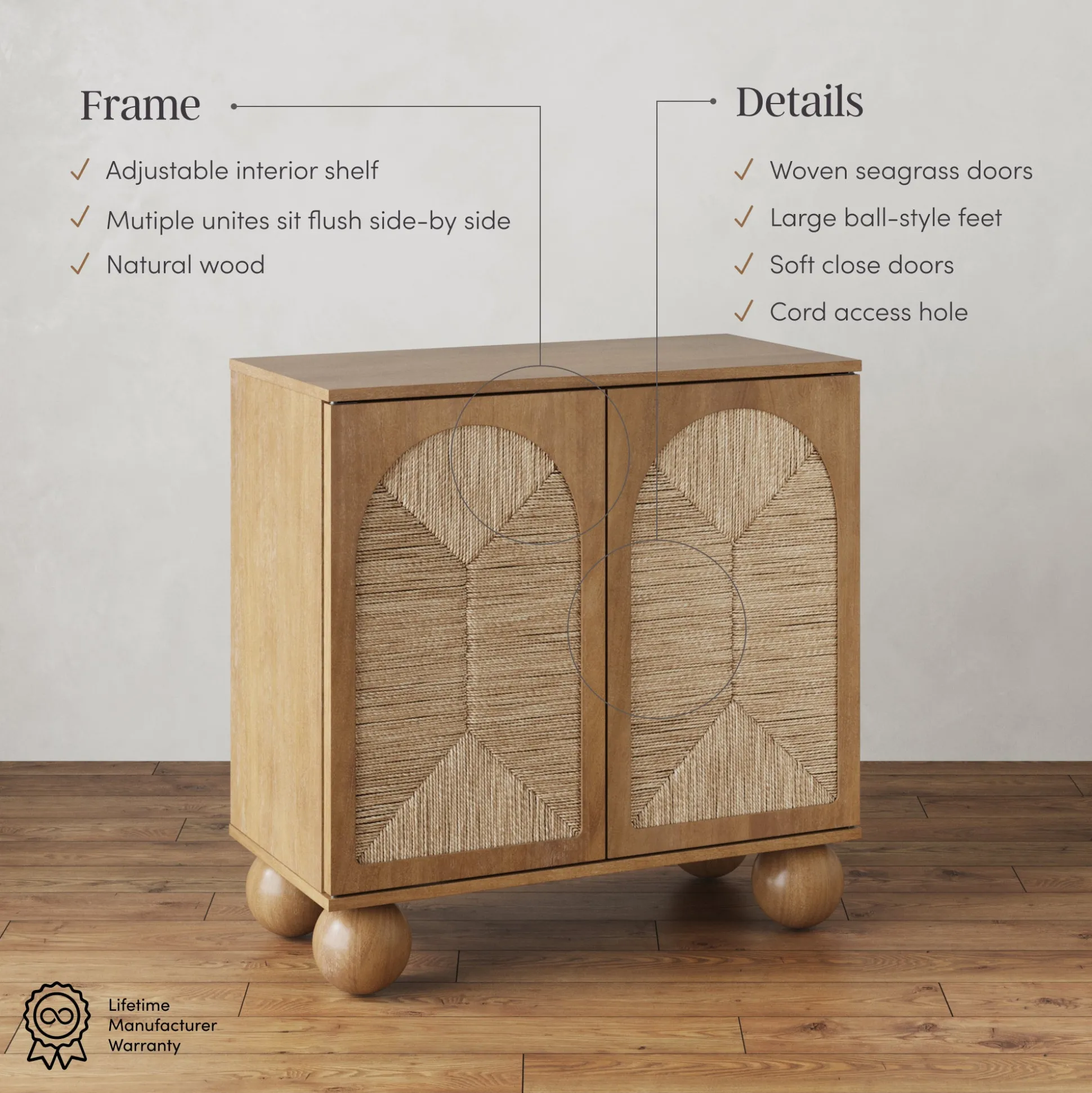 Seagrass Arched Storage Cabinet Light Brown