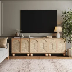 Seagrass Arched Storage Cabinet Credenza Raw Oak (Set of 3)
