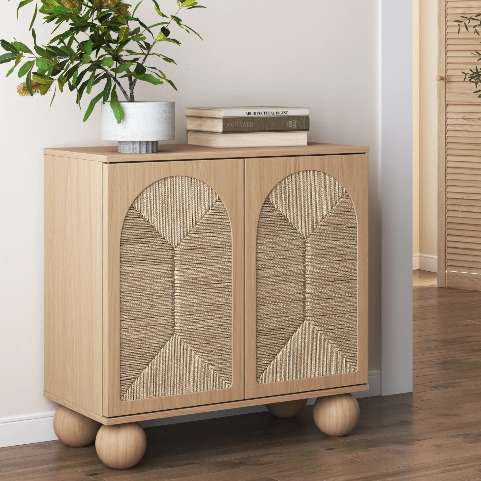 Seagrass Arched Storage Cabinet Raw Oak