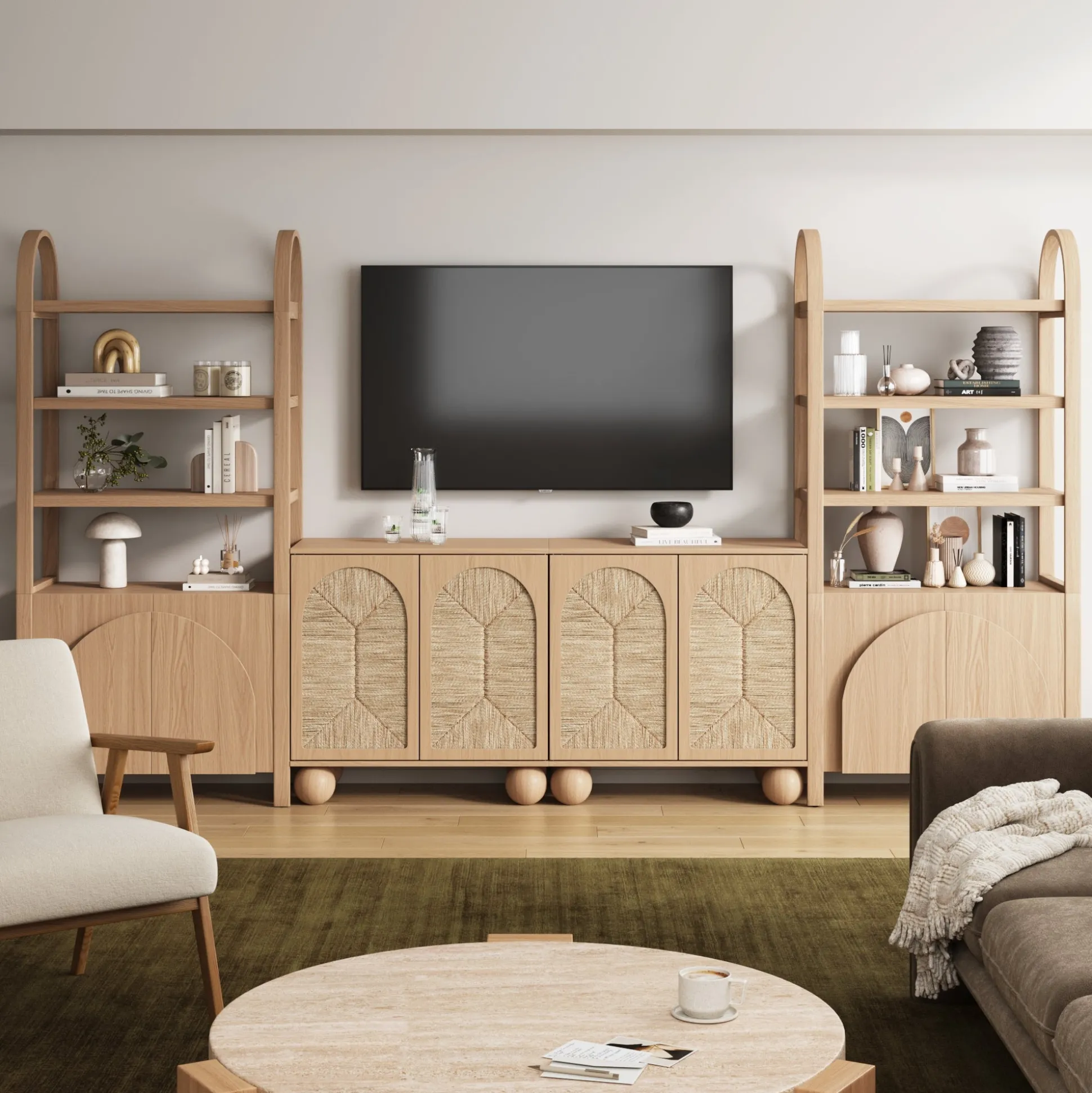 Seagrass Arched Storage Cabinet Raw Oak