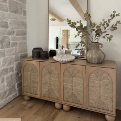 Seagrass Arched Storage Cabinet Raw Oak