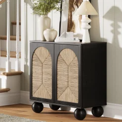 Seagrass Arched Storage Cabinet Black