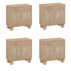 Seagrass Arched TV Console Cabinet for TVs up to 100" Raw Oak