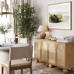 Seagrass Arched TV Console Cabinet for TVs up to 65" Light Brown